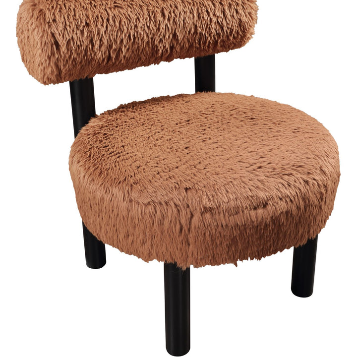 Ambre Vegan Shearling Fabric Upholstered Accent Chair — Saddle / Black