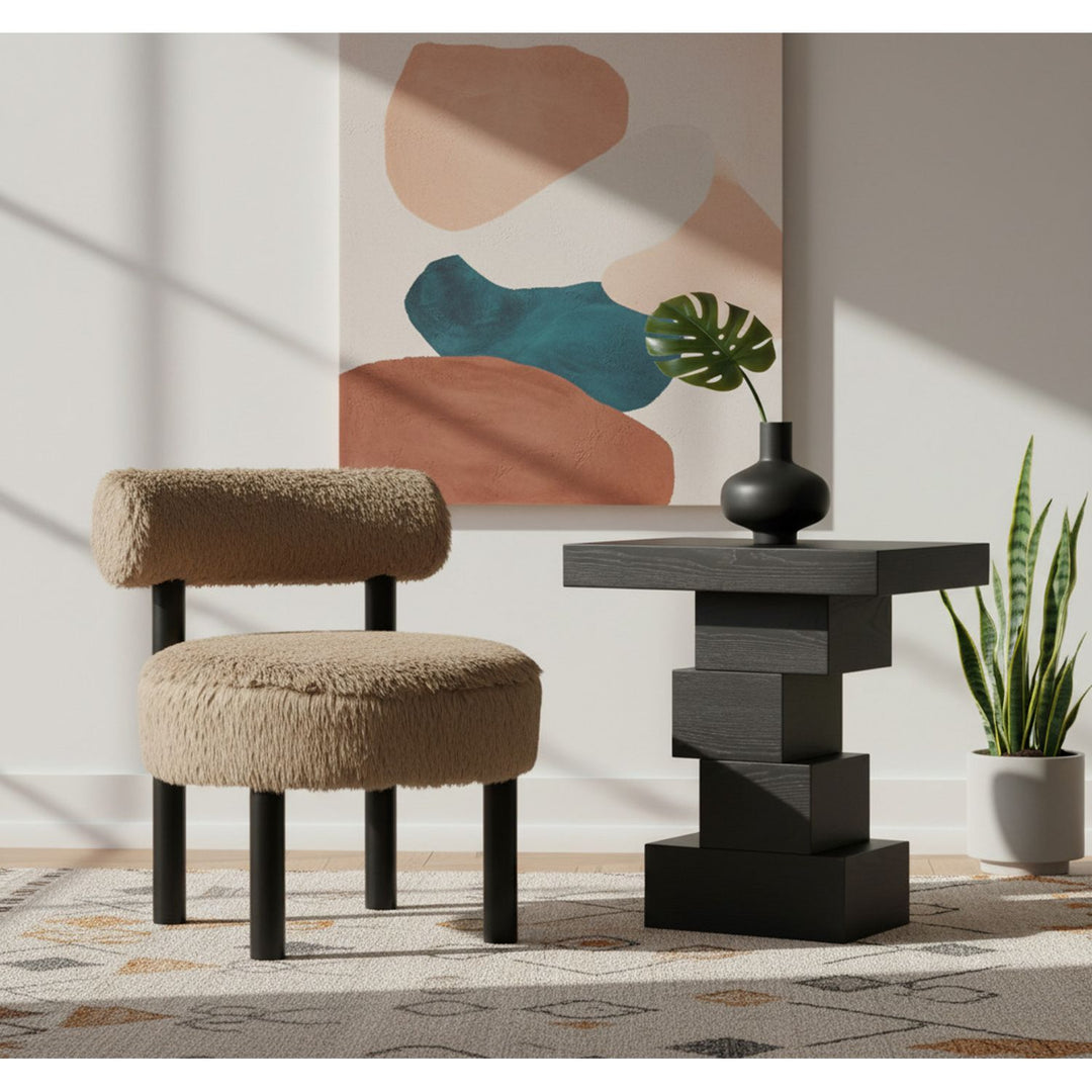 Ambre Vegan Shearling Fabric Upholstered Accent Chair — Tan / Black