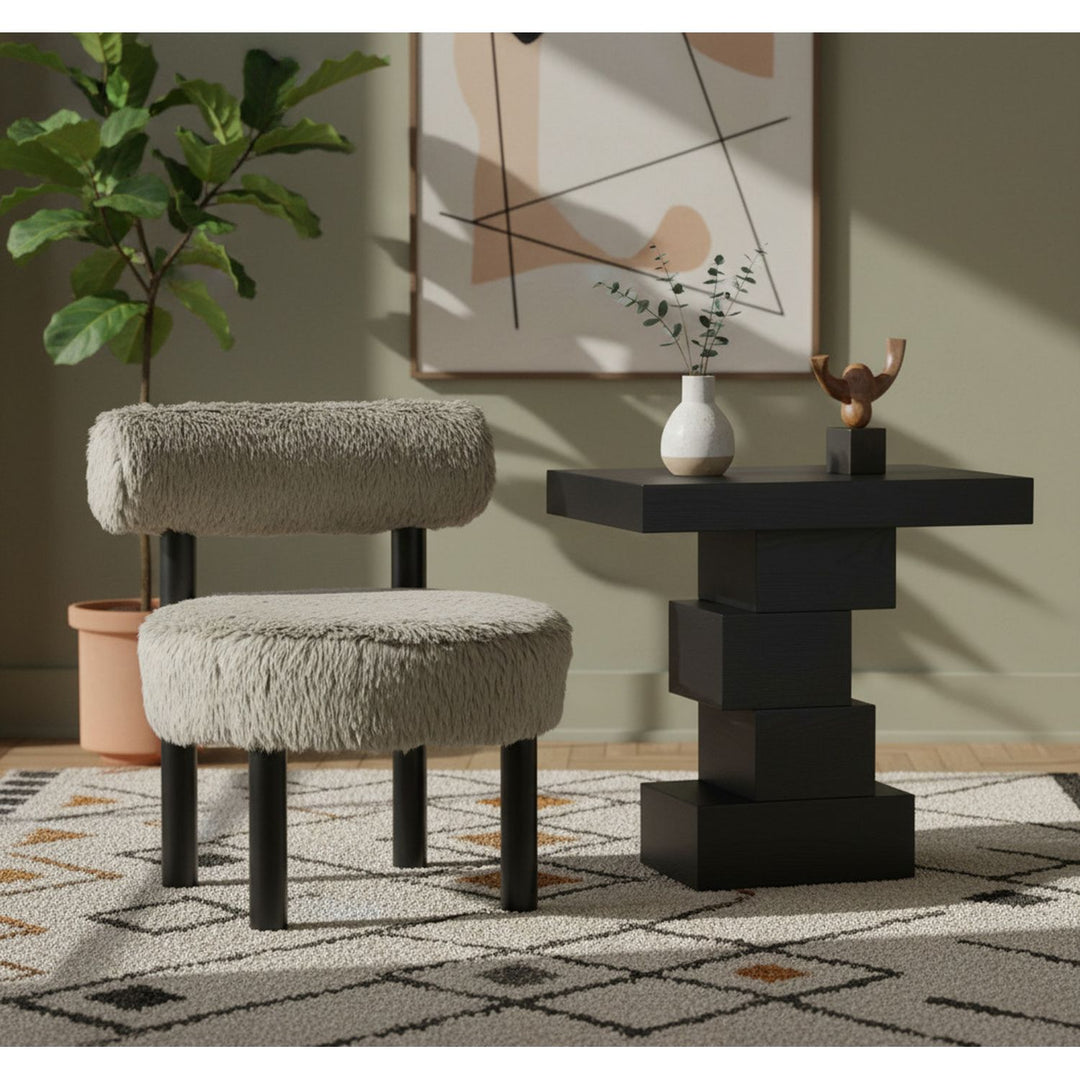 Ambre Vegan Shearling Fabric Upholstered Accent Chair — Taupe / Black