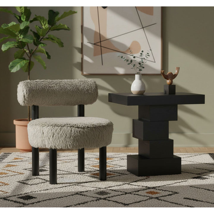 Ambre Vegan Shearling Fabric Upholstered Accent Chair — Taupe / Black