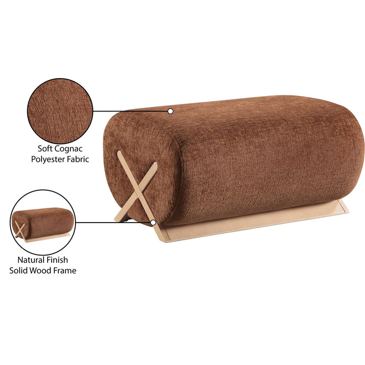 Akira Fabric Upholstered Ottoman — Cognac / Natural