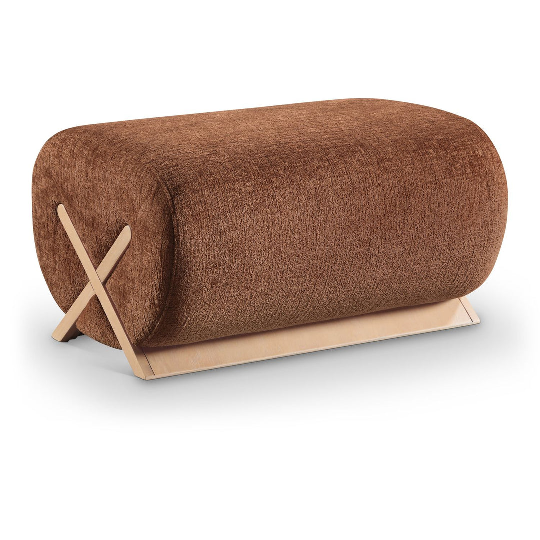 Akira Fabric Upholstered Ottoman — Cognac / Natural