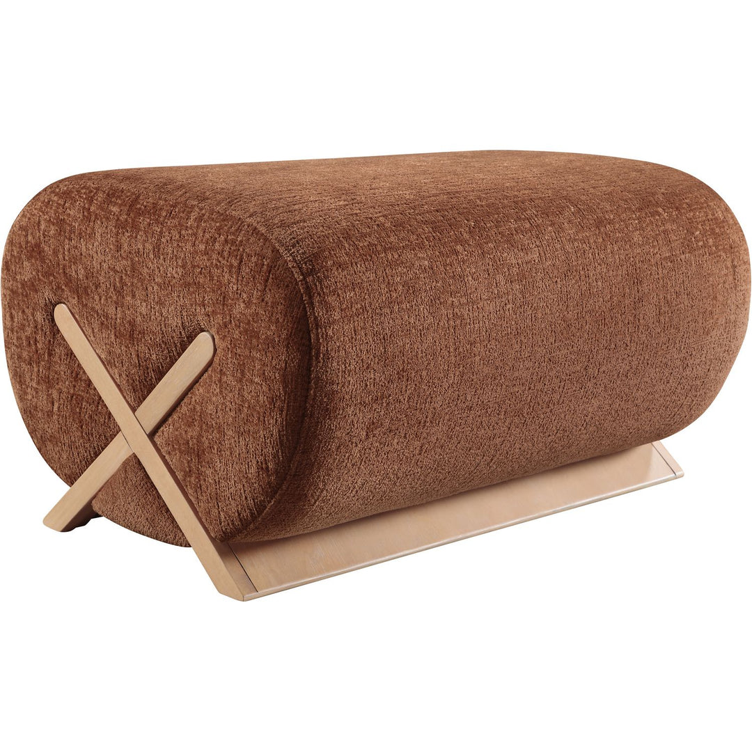 Akira Fabric Upholstered Ottoman — Cognac / Natural