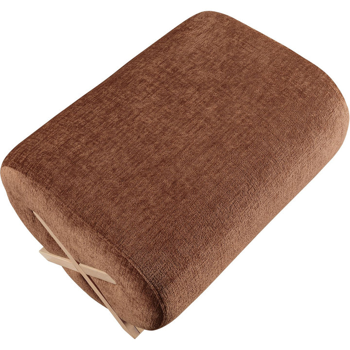 Akira Fabric Upholstered Ottoman — Cognac / Natural