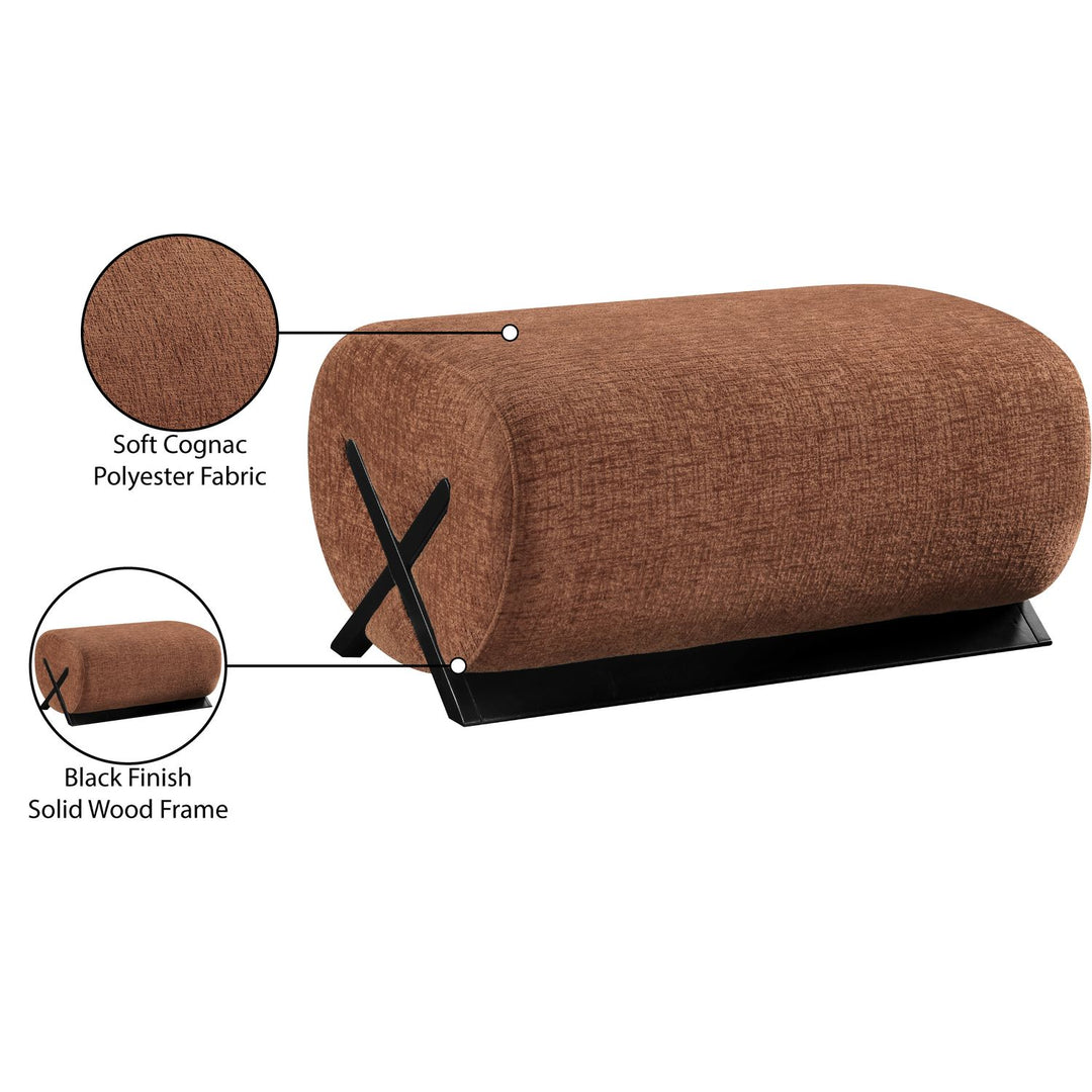 Akira Fabric Upholstered Ottoman — Cognac / Black