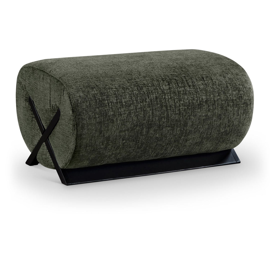 Akira Fabric Upholstered Ottoman — Green / Black
