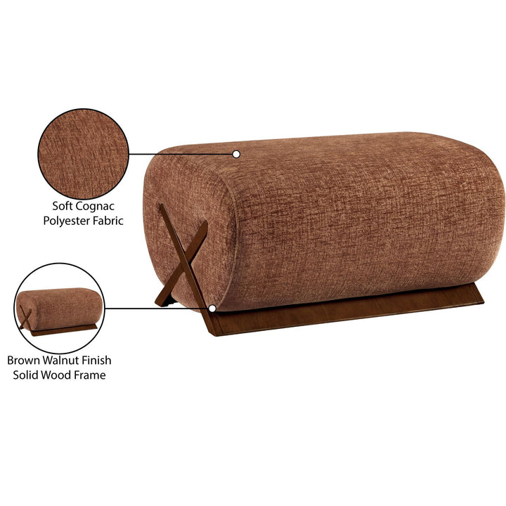 Akira Fabric Upholstered Ottoman — Cognac / Brown Walnut