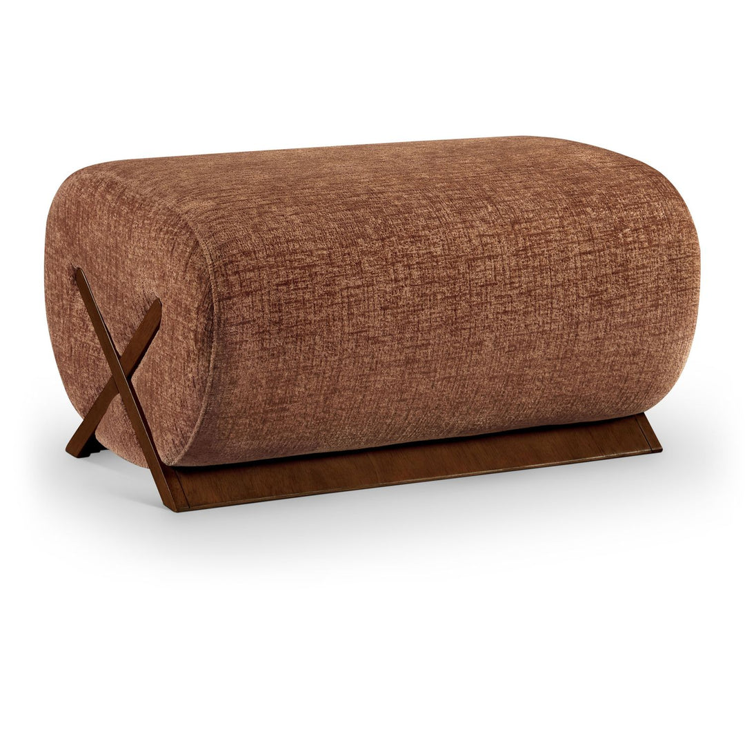 Akira Fabric Upholstered Ottoman — Cognac / Brown Walnut