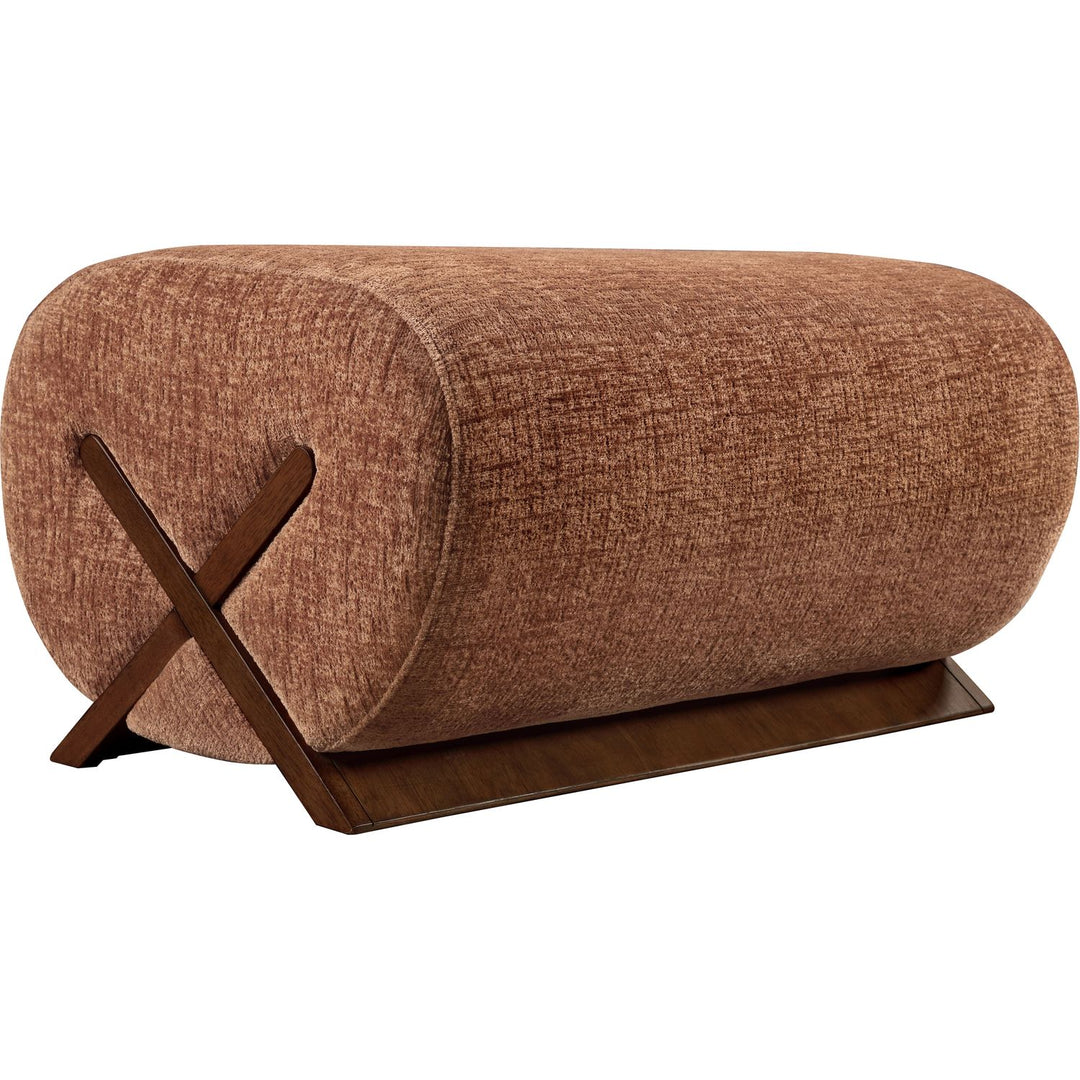 Akira Fabric Upholstered Ottoman — Cognac / Brown Walnut