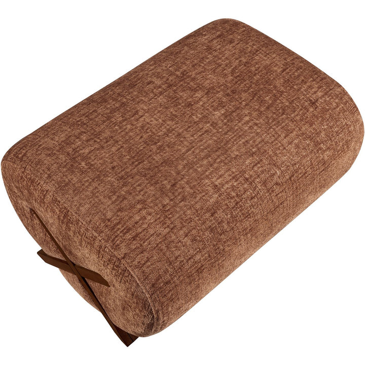 Akira Fabric Upholstered Ottoman — Cognac / Brown Walnut