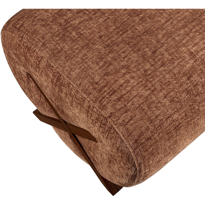 Akira Fabric Upholstered Ottoman — Cognac / Brown Walnut