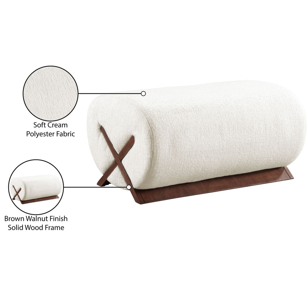 Akira Fabric Upholstered Ottoman — Cream / Brown Walnut