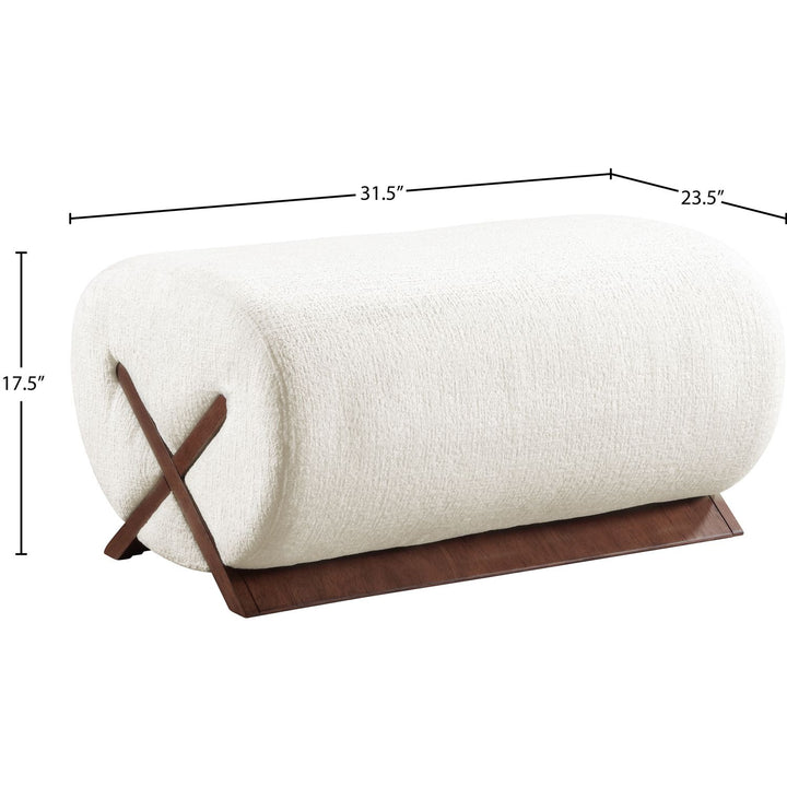 Akira Fabric Upholstered Ottoman — Cream / Brown Walnut