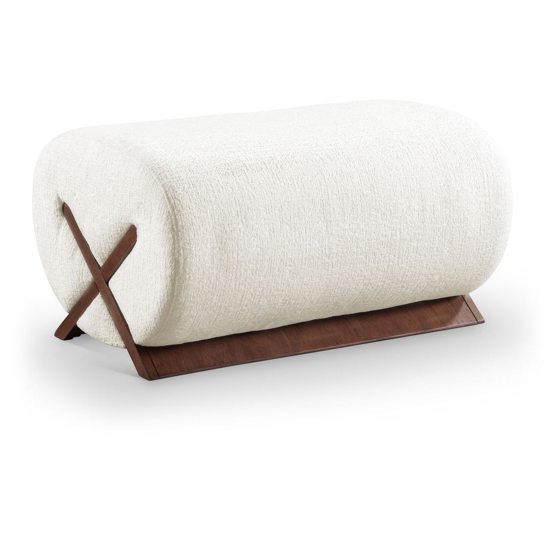 Akira Fabric Upholstered Ottoman — Cream / Brown Walnut