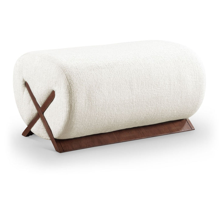 Akira Fabric Upholstered Ottoman — Cream / Brown Walnut