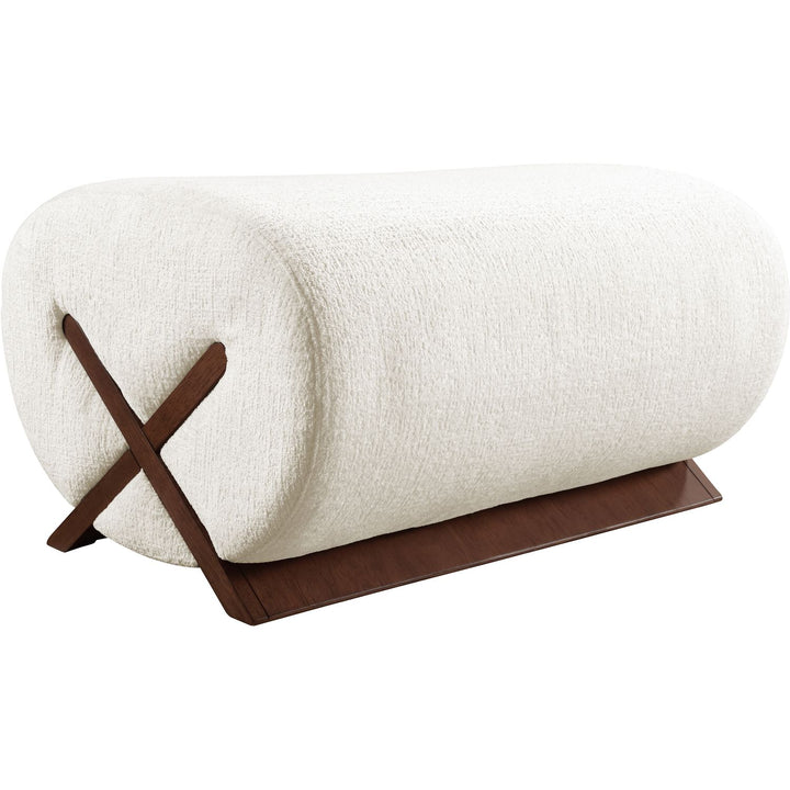 Akira Fabric Upholstered Ottoman — Cream / Brown Walnut