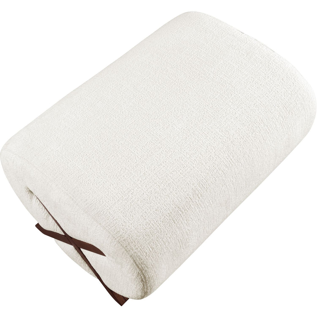 Akira Fabric Upholstered Ottoman — Cream / Brown Walnut