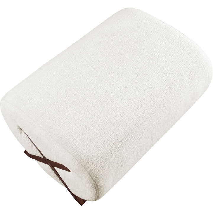 Akira Fabric Upholstered Ottoman — Cream / Brown Walnut