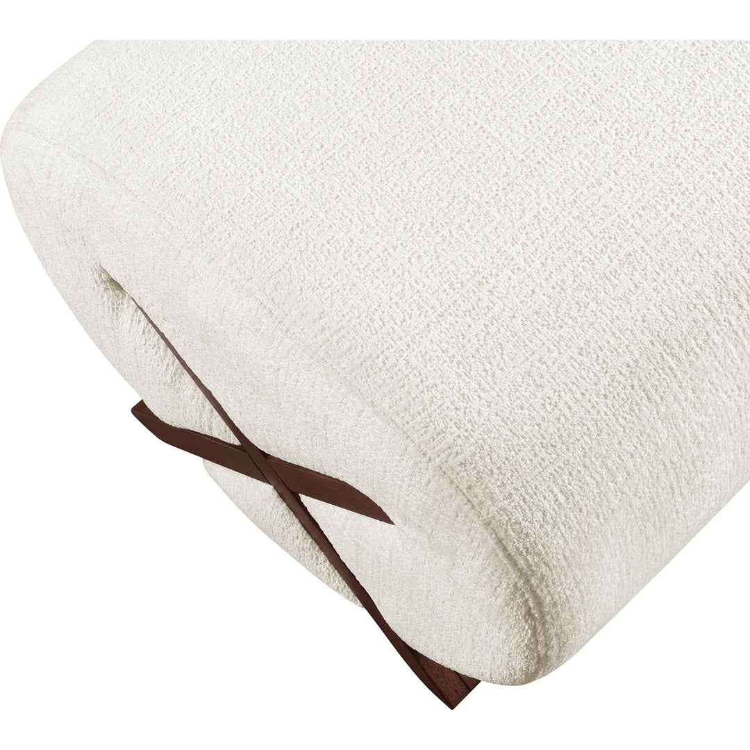 Akira Fabric Upholstered Ottoman — Cream / Brown Walnut