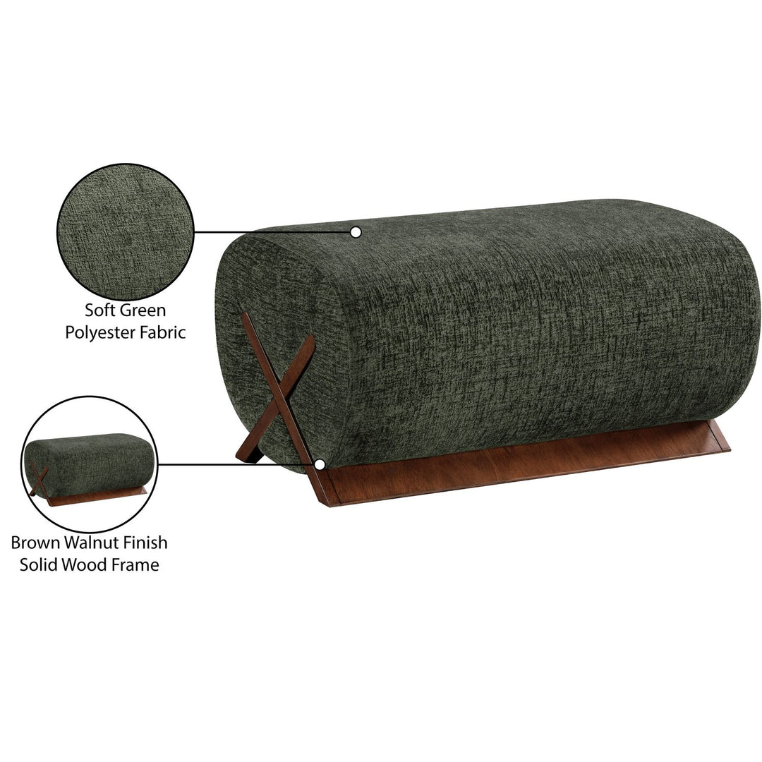 Akira Fabric Upholstered Ottoman — Green / Brown Walnut