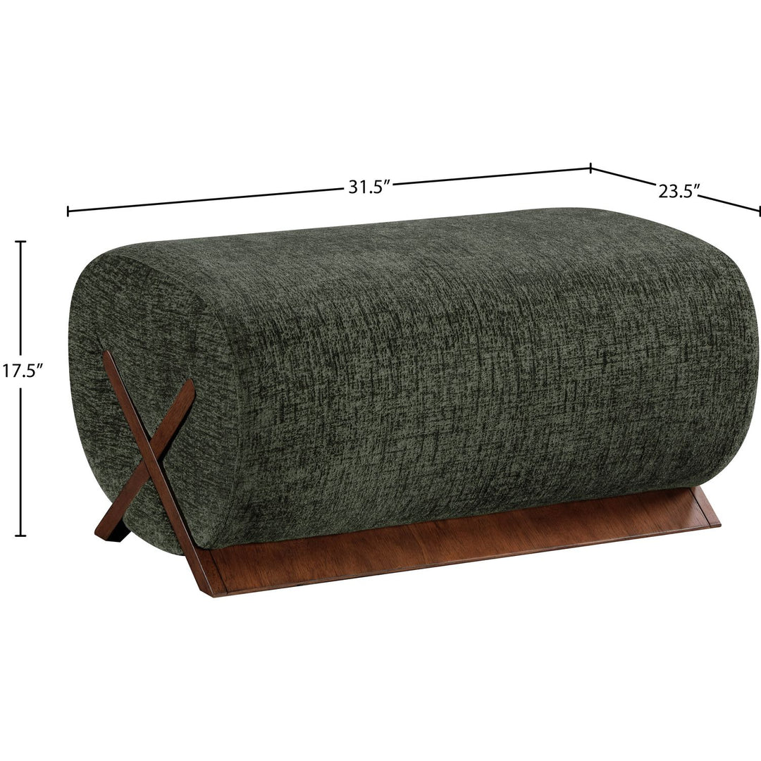 Akira Fabric Upholstered Ottoman — Green / Brown Walnut