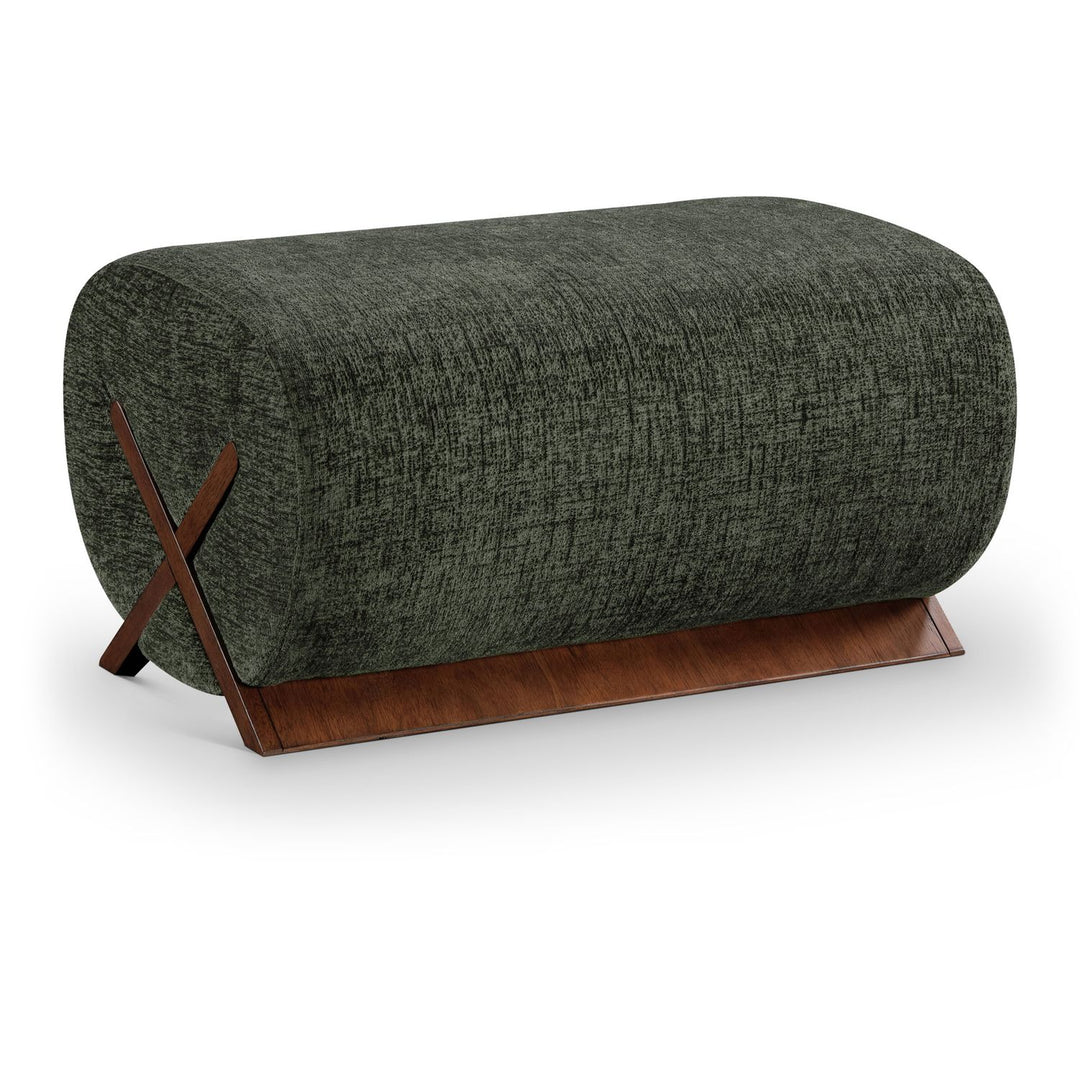 Akira Fabric Upholstered Ottoman — Green / Brown Walnut