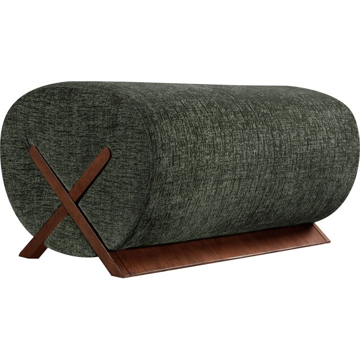 Akira Fabric Upholstered Ottoman — Green / Brown Walnut