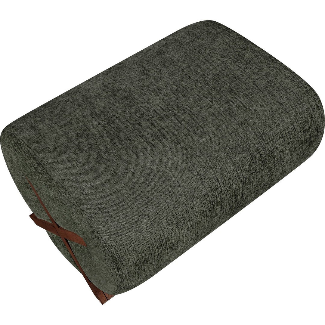 Akira Fabric Upholstered Ottoman — Green / Brown Walnut