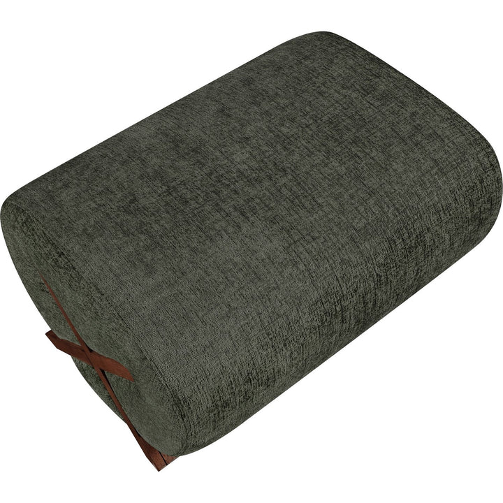 Akira Fabric Upholstered Ottoman — Green / Brown Walnut
