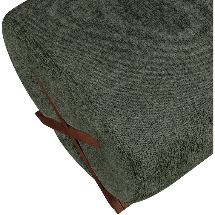 Akira Fabric Upholstered Ottoman — Green / Brown Walnut
