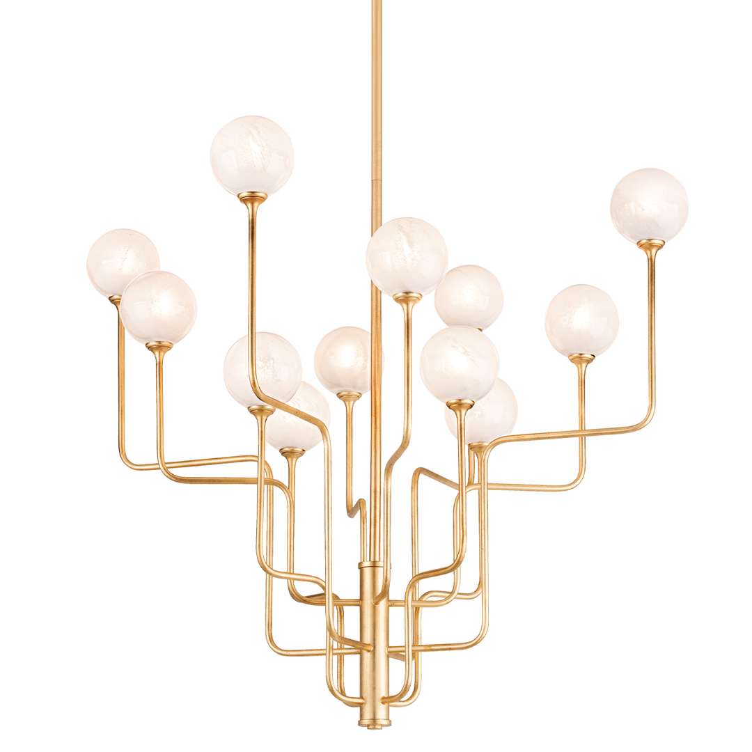 Onyx Chandelier - Vintage Gold Leaf 12 Lights