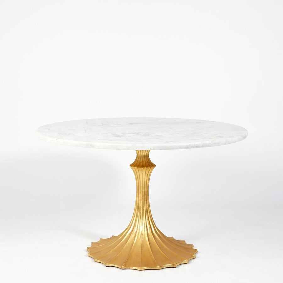 Coffee Tables Flute Table 48 White Marble Top w/26 Gold Leaf Base