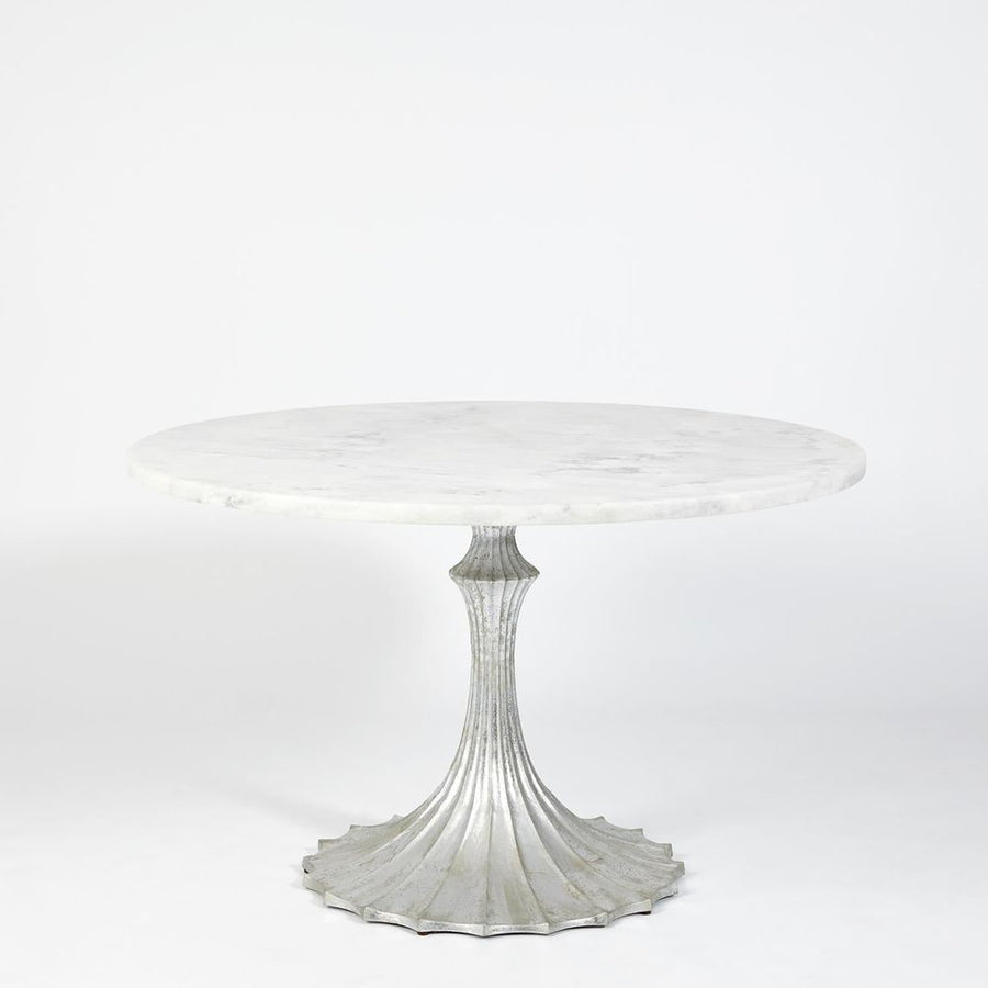 Dining Tables Flute Table 48 White Marble Top w/26 Silver Leaf Base