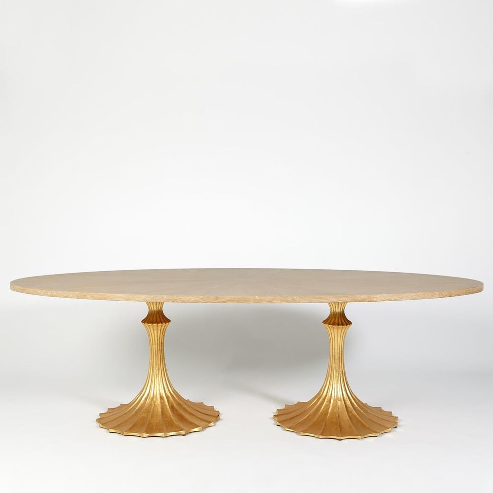 Dining Tables Flute Table 96 Cerused Oak Top w/26 Gold Leaf Base
