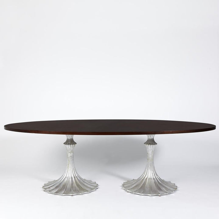 Dining Tables Flute Table 96 Walnut Top w/26 Silver Leaf Base