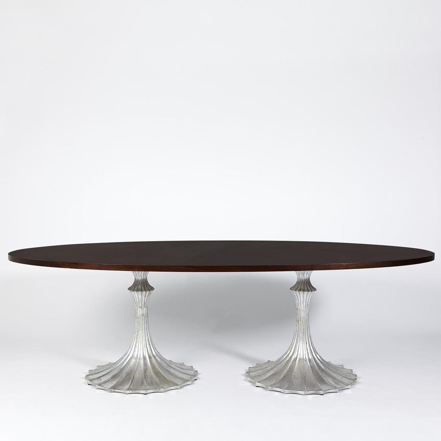 Dining Tables Flute Table 96 Walnut Top w/26 Silver Leaf Base