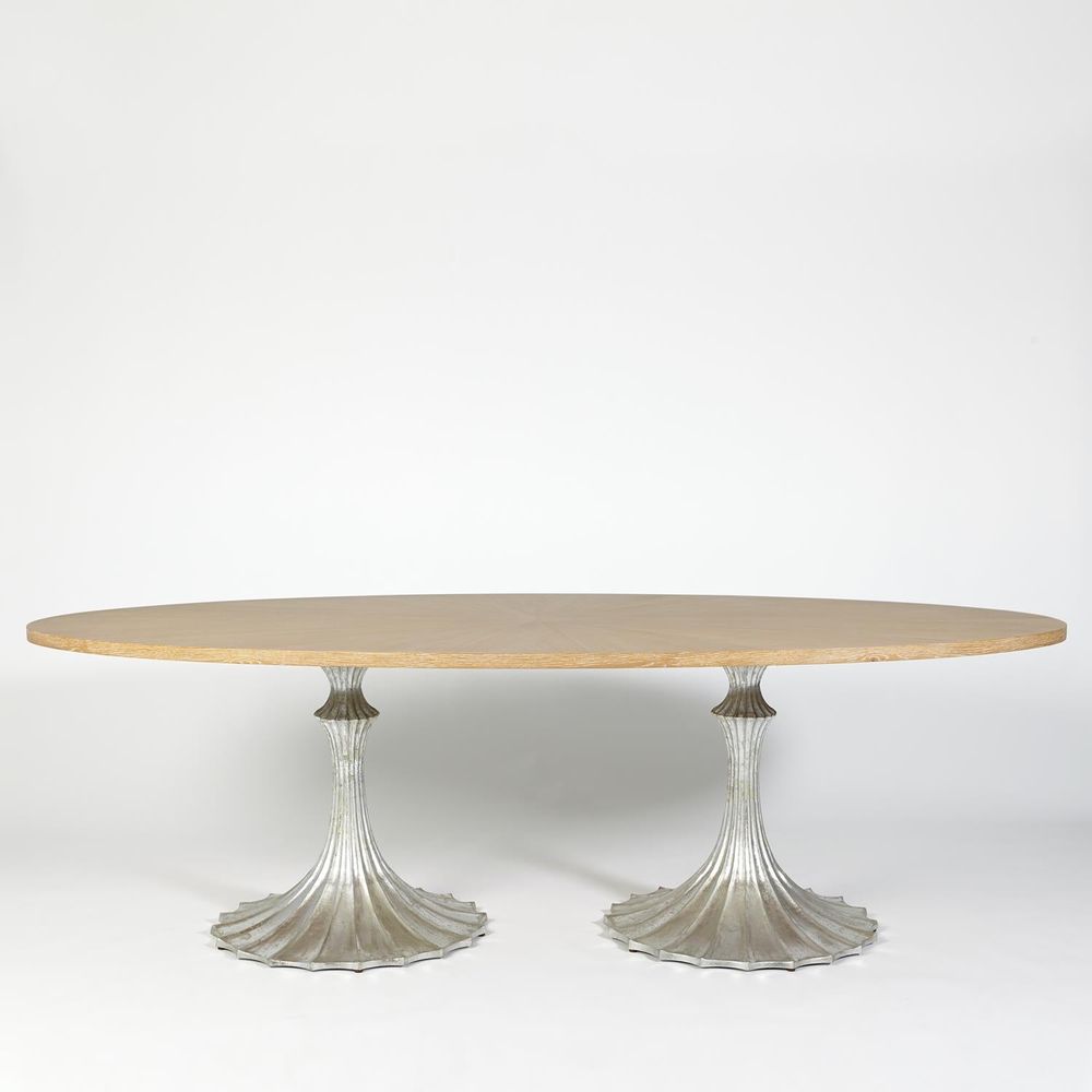 Dining Tables Flute Table 96 Cerused Oak Top w/26 Silver Leaf Base