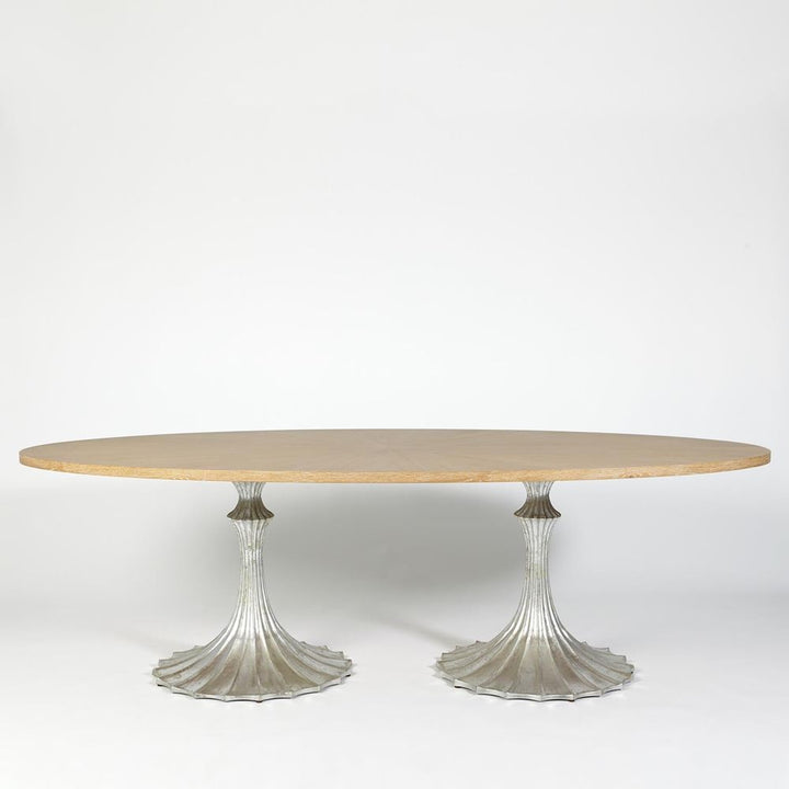 Dining Tables Flute Table 96 Cerused Oak Top w/26 Silver Leaf Base
