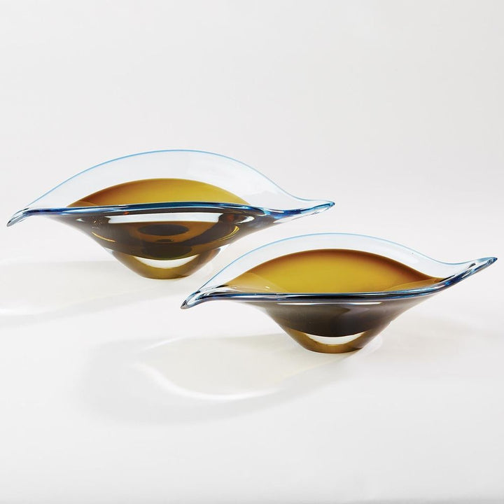 Bowls Bent Leaf Bowl-Blue/Amber-Lg