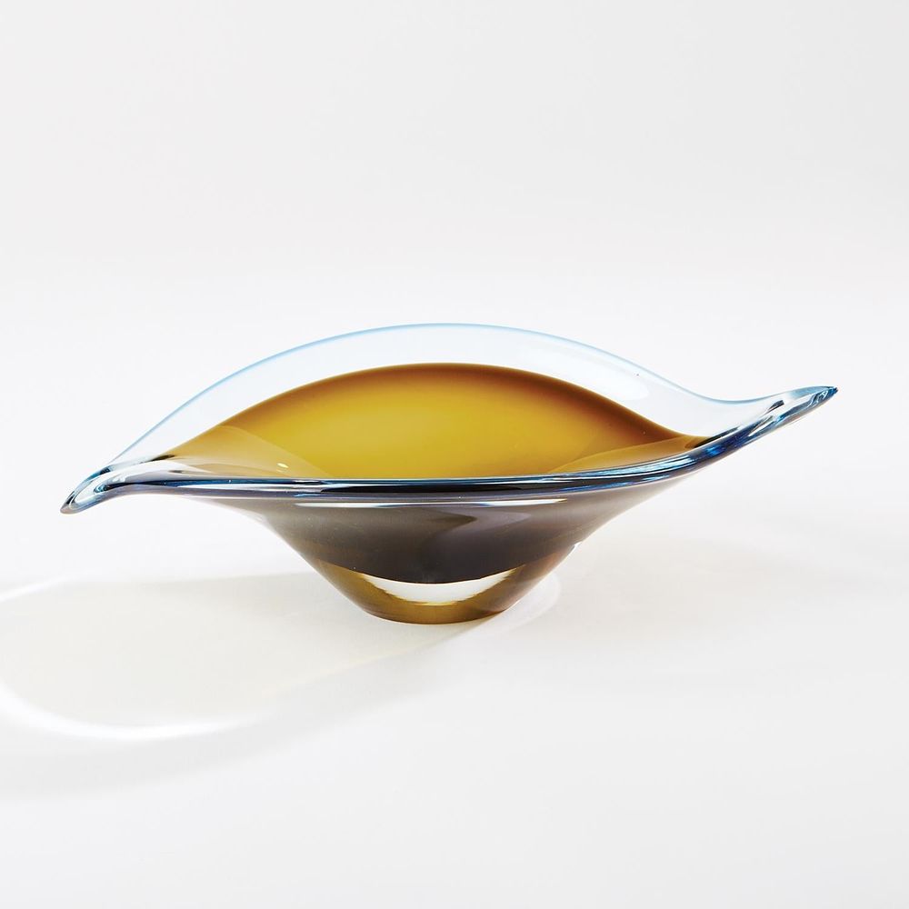 Bowls Bent Leaf Bowl-Blue/Amber-Lg