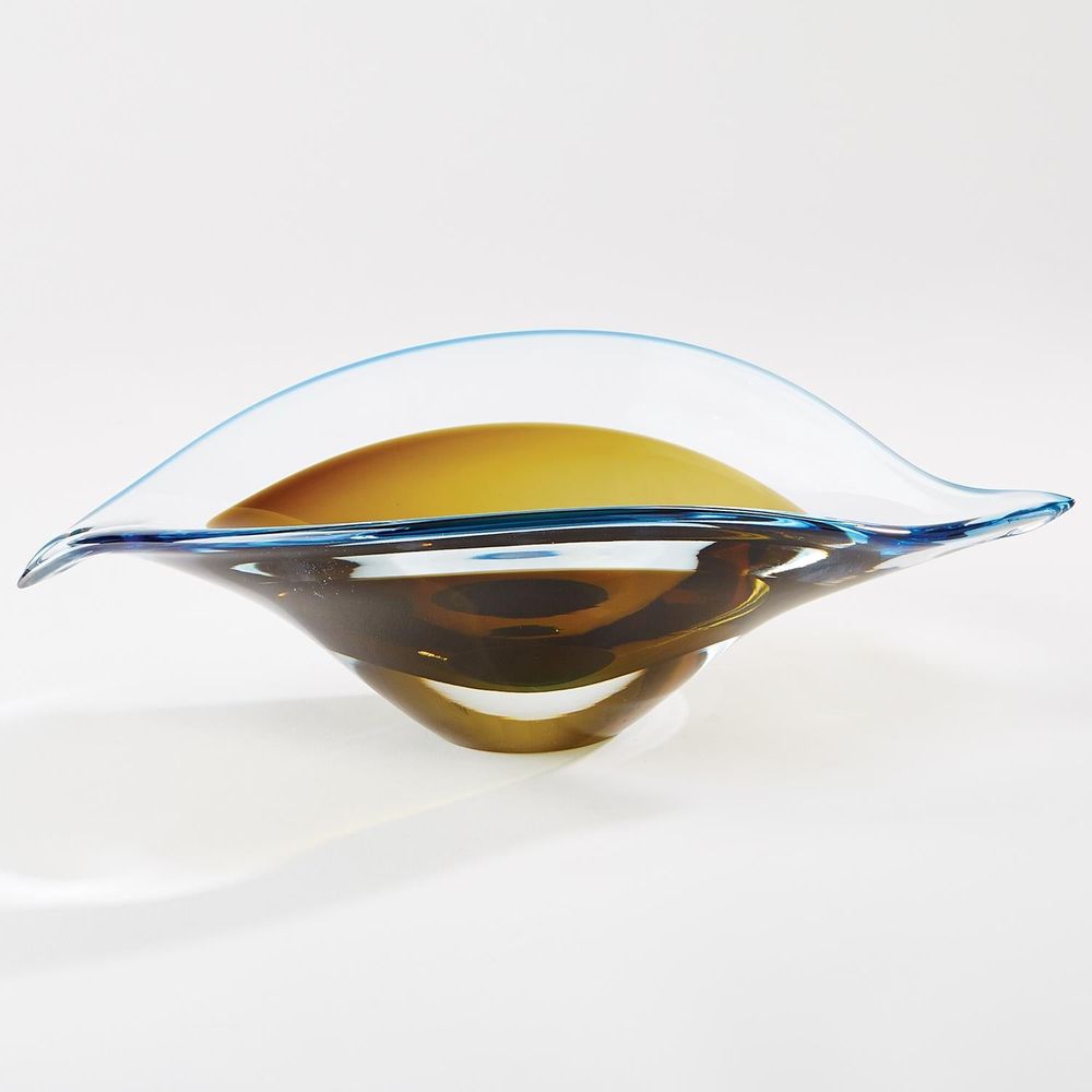 Bowls Bent Leaf Bowl-Blue/Amber-Lg