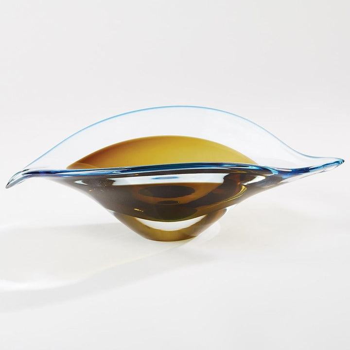 Bowls Bent Leaf Bowl-Blue/Amber-Lg