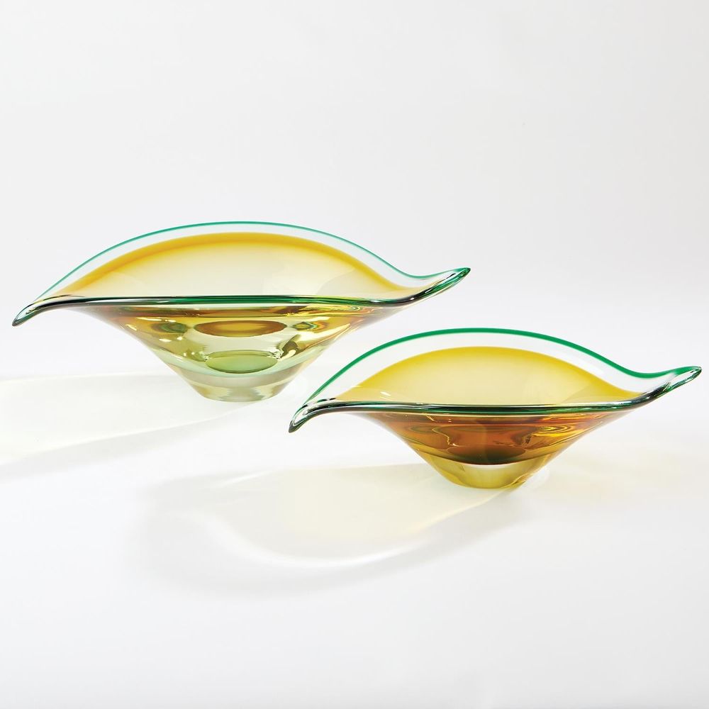 Bowls Bent Leaf Bowl-Aqua/Amber-Sm