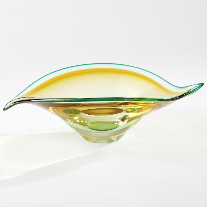 Bowls Bent Leaf Bowl-Aqua/Amber-Sm
