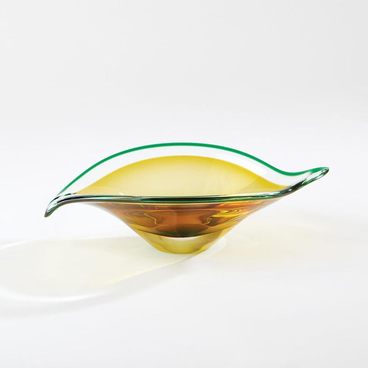 Bent Leaf Bowl-Aqua/Amber-Lg