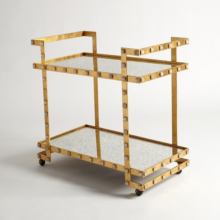 Bar Storage: Carts Quartz Stud Bar Cart-Gold Leaf