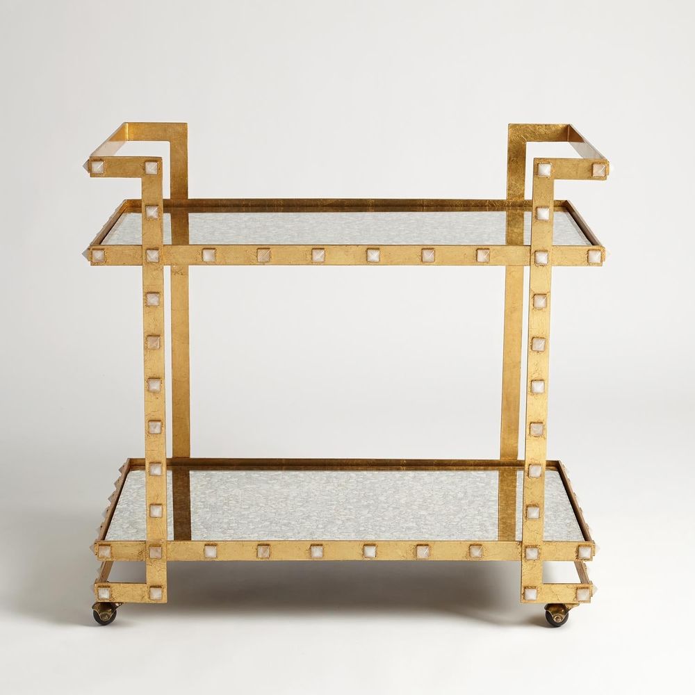 Bar Storage: Carts Quartz Stud Bar Cart-Gold Leaf