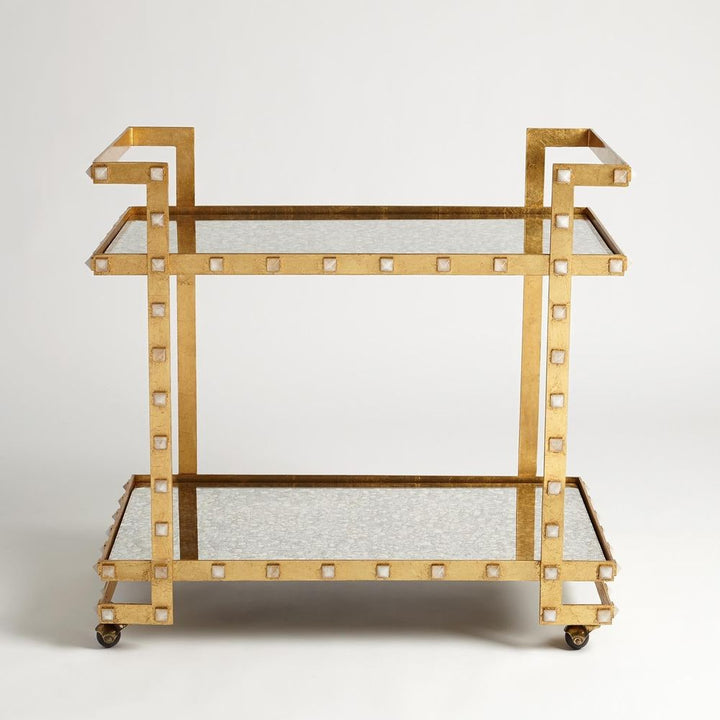 Bar Storage: Carts Quartz Stud Bar Cart-Gold Leaf