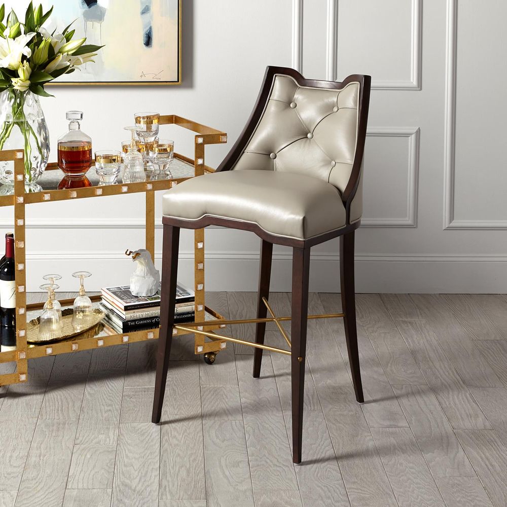 Bar & Counter Stools Logan Bar Stool-Walnut-Chesterfield Grey Leather