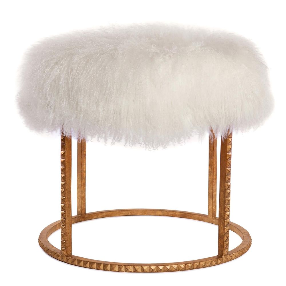 Poufs Stud Pouf-Gold Leaf-White Fur
